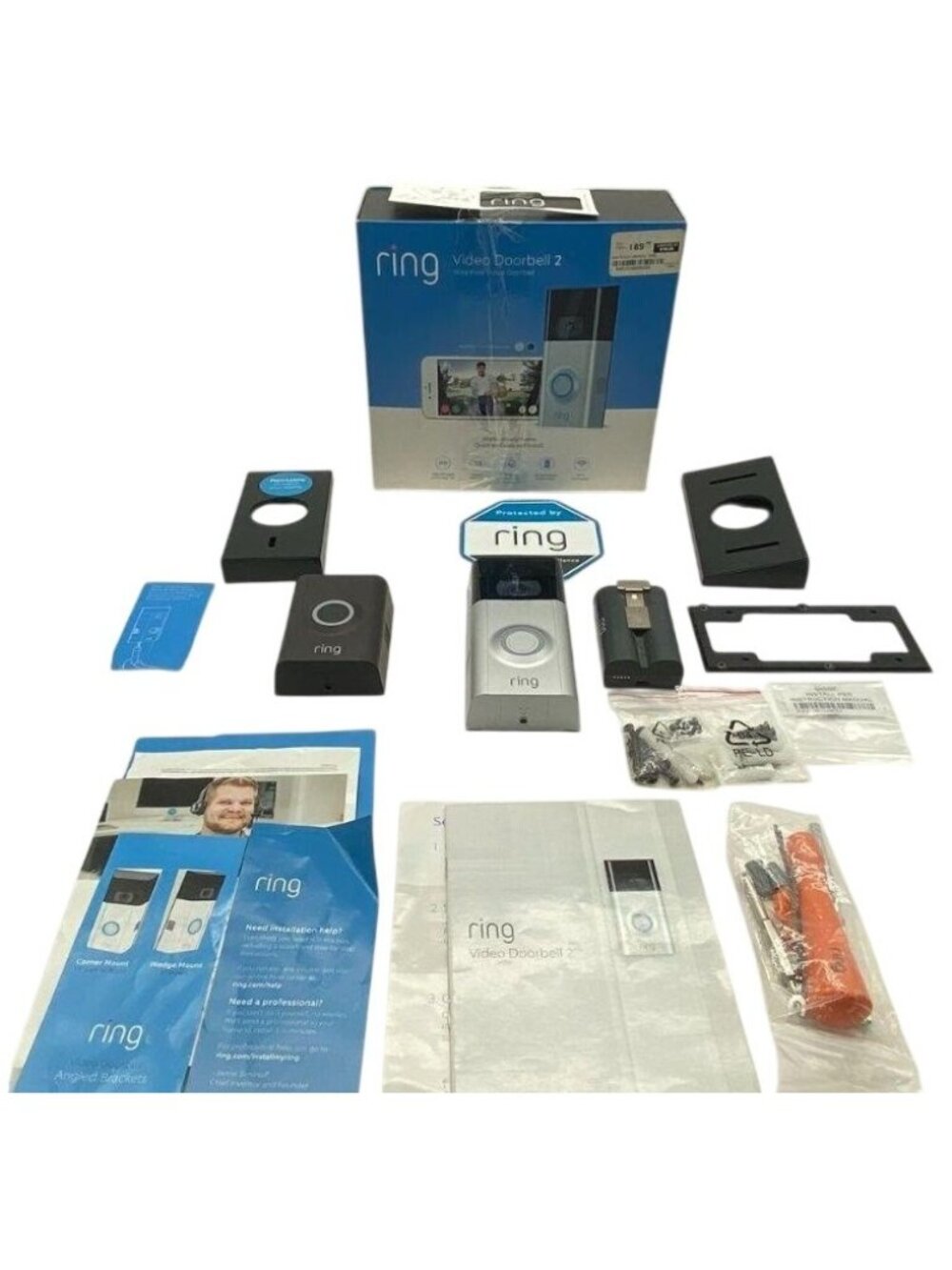 Ring Video Doorbell 2 With Battery Mounts & Accessories - Complete Kit